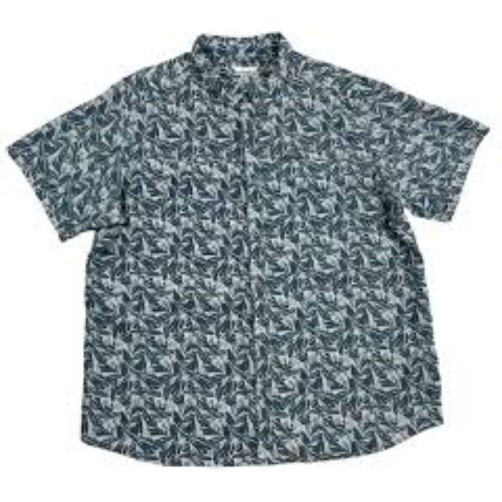 Columbia Sportswear Company Men Blue Floral Camo Short Sleeve Button Up Shirt XL
